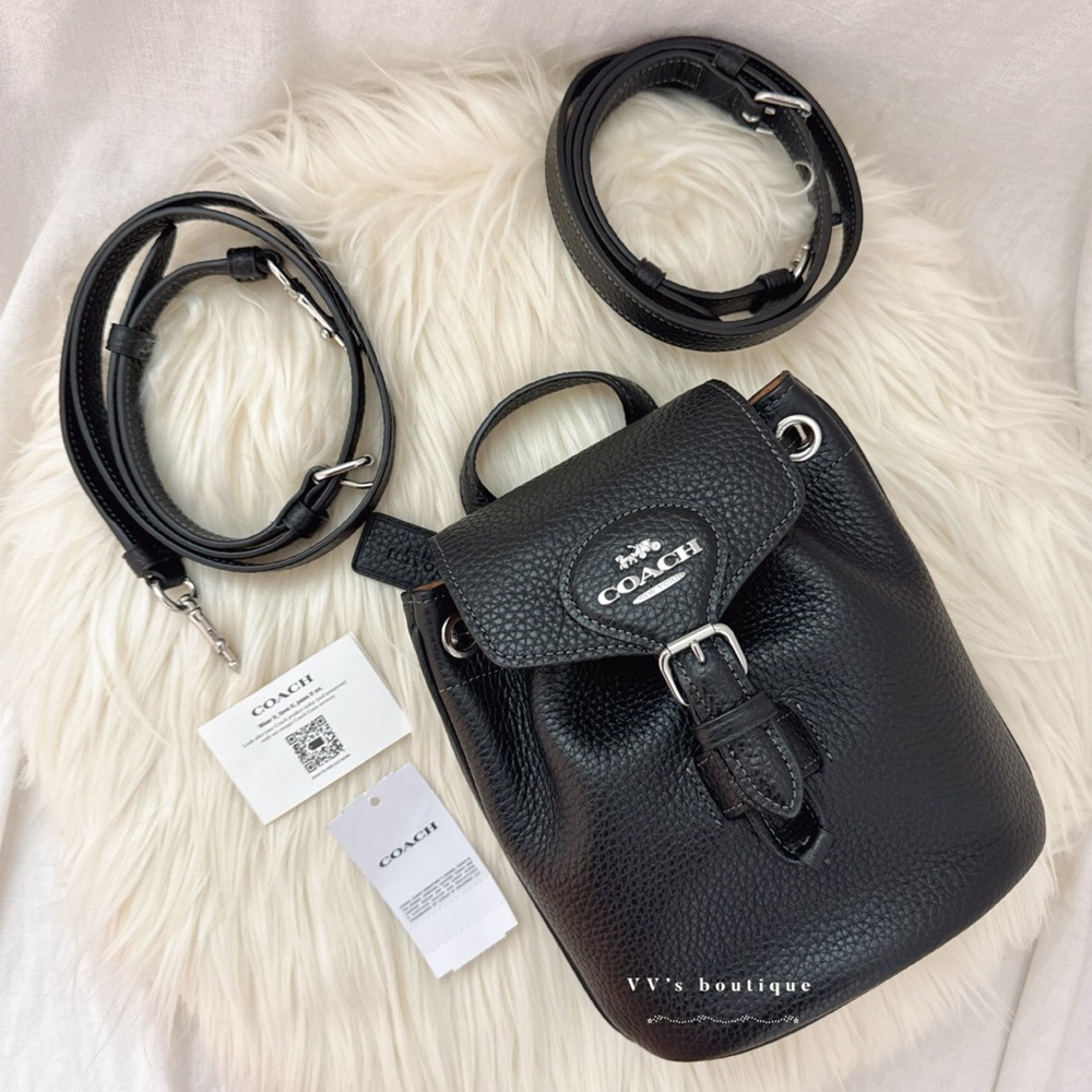 NWT Coach Amelia Convertible Backpack Crossbody Leather Black Silver CL408 RARE